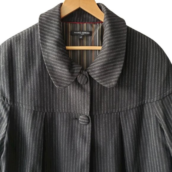 Mario Serrani wool blend black & gray pinstripe short sleeve cape coat sz 14 - Picture 4 of 9